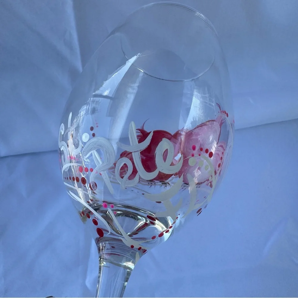 Owl Design Wine Glass with Pink Accents